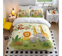 Jungle Animal Kingdom Duvet Cover Cartoon Elephant Hippo & Crocodile Bedding Set Soft Microfiber Bedding for Kids Girls Boys Bedroom Décor (style5,Double200x200cm+65x65cm*2)
