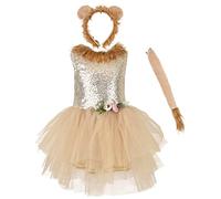 Jungle Animal Lion Costume for Girls, Safari Party Fancy Dress Up Princess Tutu Dresses Headband Kids Toddler Halloween Carnival Zoo Cosplay Party Birthday Dress Outfit Gold - Lion 10-11 Years