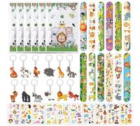 Jungle Animal Party Bags Fillers - 56 Pieces Kids Wild Animals Gift Bag Safari Animal Keychains Slap Bracelet Temporary Tattoo Sticker for Kid Party Favours Boy Girl Birthday Halloween Christmas Gifts