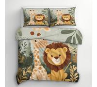 Jungle Animal Single Duvet Cover Set - Cute Cartoon Forest Animal Bedding & Bedroom Decor, Super Soft Microfiber Quilt Cover and 1 Pillowcases, with Zip, Reversible Design A&3R51