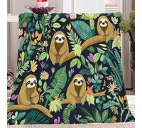 Jungle Animal Sloth Super Soft Fluffy Fleece Throw Blanket Green 70x100 cm Non-Shedding, Cozy Blanket for Couch, Sofa or Bed - Ideal for Adults & Kids Room Décor Gift
