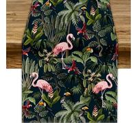 Jungle Animal Table Runner, Vintage Summer Tropical Rainforest Flamingo Parrot Birds Palm Trees Table Runner for Home Kitchen Dining Party Indoor Outdoor Decoration, 13x70inch