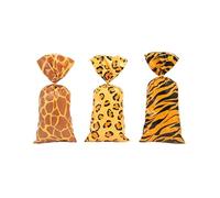 Jungle Animal Treat Bags, 105pcs Wild Giraffe Cheetah Tiger Print Party Cellophane Plastic Gift Goodie Cookies Candy Bags with Twist Ties Clear for Wedding ,Birthday ,Jungle Safari Zoo Animal Party