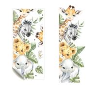 Jungle Animal Wall Stickers Animal Decals Giraffe Zebra Elephant Green Leaves Safari Wall Stickers Peel and Stick Art Decals Kids for Bedroom Nursery Living Room Kindergarten Decor