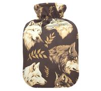 Jungle Animal Wolf Brown Water Bottle for hot Water with Soft Cover, 2L Warmer Bag for Tummy Warmer, Neck Shoulder Warmer, Bolsa de calor para Dolor Menstrual