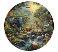 Jungle Animals 1000 Piece Jigsaw Puzzles Circular Jigsaw Creative Family Game Color Challenge for Travel Gifts,Present 1000pcs (67.5x67.5cm)