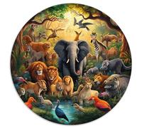 Jungle Animals 1000 Piece Jigsaw Puzzles Circular Jigsaw Stress Reliever Educational Games Color Challenge for Travel Gifts,Present 1000pcs (67.5x67.5cm)