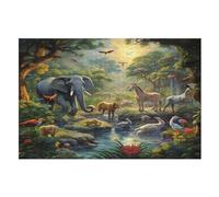 Jungle Animals 1000 Pieces Wooden Jigsaw Puzzle for Adults Puzzles Brain Exercise Challenge High Difficulty Game for Kids （75×50cm）