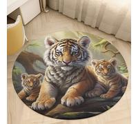 Jungle Animals Area Rug Washable Circle Carpet Non-Slip Round Floor Rug Small Low Pile Waterproof Print Door Mat Pad Decor for Bedroom Living Room Bathroom Kitchen 80 * 80cm