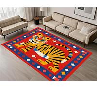 Jungle Animals Area Rugs, 120x180cm, Unique Design Tiger Print Rug, Bohemian Style Animal Tiger Print Pattern Colorful Rug, Washable Non-Slip Rug for Living Room Classroom Kindergarten Decoration