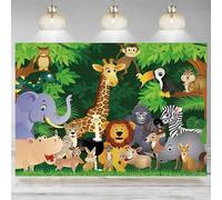 Jungle Animals Backdrop Safari Theme Birthday Banner Cartoon Elephant Lion Background Baby Shower Decoration Photograph 240X180cm