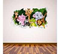 Jungle Animals Broken Wall Sticker Art Kids Decal Forest Bedroom Mural (120cm Width x 60cm Height)
