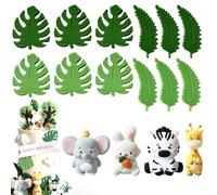 Jungle Animals Cake Decoration Wild One Cake Decoration Safari Cake Decoration with Leaves 3D Giraffe Hippo Zebra Squirrel Coconut Tree Jungle Animals Birthday Party Decoration (Animals 16Pcs)