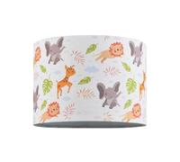 Jungle Animals Childrens Textured Linen Fabric Lamp Shade - Elephants Lions and Giraffes | 25cm Diameter | 60w Maximum | Inner Cotton Lining by Happy Homewares