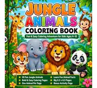 Jungle Animals Coloring Book |Cute & Easy Jungle Pages with Lion, Tiger, Elephant, Monkey, Panda & More |Fun Animal Facts & Activity Pages: 50 Fun & ... Animal Facts | Perfect Gift for Boys & Girls