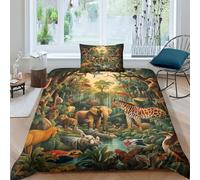 Jungle Animals Comforter Covers Quilt Cover Duvet Cover 3D Printed Tropical Animals for Boys Girls Bedding Set with Zipper Closure Soft Microfiber with Pillow Cases 3 Pieces Single(135x200cm)