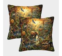 Jungle Animals Cushion Cover Set of 2 Decorative Machine Washable Pillowcases Square Pillow Cases with Invisible Zipper Cushion Covers for Living Room Sofa Couch Bed Throw Pillow Cases 50x50cm