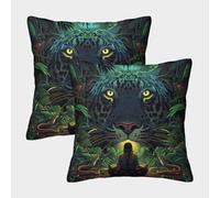 Jungle Animals Cushion Cover Set of 2 Decorative Machine Washable Pillowcases Square Pillow Cases with Invisible Zipper Cushion Covers for Living Room Sofa Couch Bed Throw Pillow Cases 50x50cm