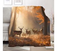 Jungle Animals Deer Nature Fleece Blanket Throw for Bed, Sofa, Couch - Luxury Cozy Warm Flannel Blankets Gifts for Men Women, Warm Plush Landscape Fleece Throw Small Single 100x130cm