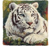 Jungle Animals DIY Latch Hook Kits for Beginners,White Tiger,Latch Cross Stitch Sofa Cushion,Includes Cushion Kits and Yarn Set for Crochet,17x17in