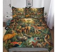 Jungle Animals Duvet Cover Set with Pillowcase Soft Microfiber Bedding Set Comforter Cover for Adults Kids 3Pcs Quilt Covers Double (200x200cm)