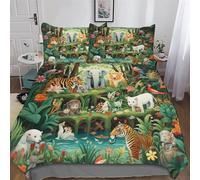Jungle Animals Duvet Cover Sets, Bedding Bed for Adults Teenager Kids, Quilt Covers with Pillowcase Soft Comforter Cover 3 Pieces Double (200x200cm)
