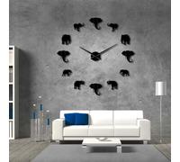 Jungle Animals Elephant DIY Large Wall Clocks Home Decor Modern Design Mirror Effect Giant Frameless Elephants DIY Clock Watch(Black,37inch)