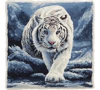 Jungle Animals Latch Hook Kit for Adults,White Tiger,DIY Latch Hook Cushion,Cross Stitch Embroidery Cushion Making Kits Home Decor,17x17in