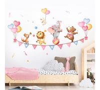 Jungle Animals Party Wall Stickers Elephant Lion Fox Bear Wall Decals Peel and Stick Wall Art for Kids Girls Bedroom Living Room Nursery Playroom Classroom Wall Decor