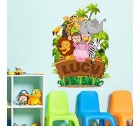 Jungle Animals Personalised Sign Wall Sticker Kids Bedroom Decal Art Zoo Mural Forest (60cm Height x 45cm Width)