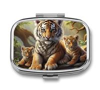 Jungle Animals Pill Box, 2 Compartment Medicine Pill Case, Portable Pill Organizer for Pocket Or Purse Decorative Metal Medicine Vitamin Organizer