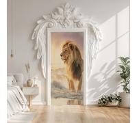 Jungle Animals Safari Lion Tropical Woodland Door Mural Decals 85x215 cm Desert Grassland Landscape Door Sticker, Peel and Stick Wallpaper Waterproof PVC Stickers for Bedroom Decor