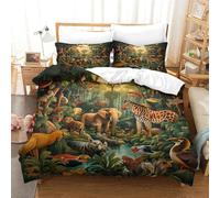 SkyClouf Jungle Animals Three-dimensional Printing Bedding Three-piece Set Jungle Animals Comforter Envelope Ultra-fine Fiber Pillow Slip Included Gentle And Washable King（220x240cm）