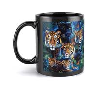 Jungle Animals Tiger Leopard Lion Ceramic Coffee Mug with Handle Black Travel Cup for Women Men Gifts