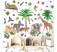Jungle Animals Wall Stickers Baby Wall Stickers for Nursery Safari Wall Decals for Kids Bedroom Stickers Decor Removeable Elephant Lion Monkey Wall Art Murals Living Room Playroom Childrens Room Decor