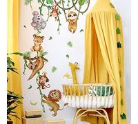 Jungle Animals Wall Stickers for Nursery, Watercolor Safari Animal Wall Decals with Koala, Sloth & Monkey, Peel and Stick Wall Art for Kids Bedroom, Vinyl Stickers in Gift Box