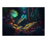 Jungle Aquarium Background Neon Colors Rainforest Plants Leaves Terrarium Background Abstract Neon Colors On Leaves Fish Tank Backdrop Jungle Style Reptile Habitat Background Poster Vinyl 36x18in