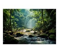 Jungle Aquarium Background Rainforest Tranquil Stream Meanders Terrarium Backdrop Vibrant Foliage Dense Green Foggy Forest Fish Tank Background Reptile Habitat Backdrop Wallpaper Vinyl 36x24in