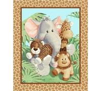 Jungle Babies Cotton Fabric - Panel Cotton Fabric by The Yard, Fat Quarter, Half Yard, 1 Yard, 2 Yard Cuts