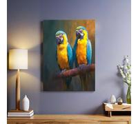Jungle Background Wall Art Picture Print on Canvas 30 x 20 cm Two parrots Framed Artwork 1 Pieces Canvas Wall Art Waterproof Modern Home Decor Ready to Hang Poster and Prints