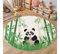 Jungle Bamboo Tree Design Rugs Round Ø 60Cm Living Room Cute Panda Illustration Non-Slip Area Rug Round Machine Washable Floor Carpet Short Pile Soft Circle Rug For Bedroom Nursery,Sage Green