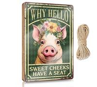 Jungle Bathroom Decor Plaque/Flat Print On Wood - Ring Doorbell & Cubicle Decor | In This Office Wall Decor For Pig Wall Decor Why Hello Sweet Cheeks Have A Seat