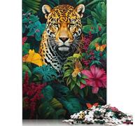Jungle Blooms Jaguar Jigsaw Puzzles Puzzles for Adults Kids. 1000 Piece Great Gifts Challenge Toy Educational Games Home Decoration for Adults& Kids Age 14 Years Up 1000pcs (75x50cm)
