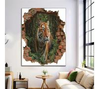 Jungle Brick Wall Tiger Animal Painting On Canvas Living Bedroom, Large Size Print Posters Picture Brown Wall Art Modern Home Decoration 20x28in Frameless