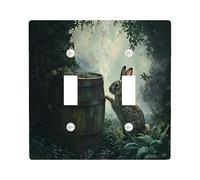 Jungle Bunny Decorative Light Switch Cover Plate 2 Gang Double Toggle, Woodland Forest Wildlife Electrical Faceplate for Kitchen Bathroom, Rabbit Switchcover Decor