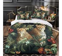 Jungle cats 3D Pattern Quilt Cover 3-Piece Microfiber Lightweight Breathable Artistic wildlife illustration Comforter Cover 2 Pillowcases Hidden Zipper Bed Set Girls Bedroom Single (135x200cm)