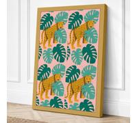 Jungle Cats Among Leaves Canvas Wall Art Print 24x16 Inch