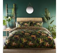 Portfolio Home Jungle Cats Leopard Print Duvet Cover And Pillowcase Set Green (double), Multi