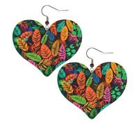 Jungle colorful leaves Leather Earrings for Women Heart Earring Lightweight Dangle Earrings Jewelry Gifts, One Size, No Gemstone