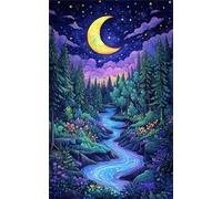 Jungle Creek Night Paint by Numbers,Paint by Number for Adults,DIY Hand Painted Oil Painting Kit on Canvas,with Brushes Acrylic Pigment Drawing for Home Wall Decoer 45x60cm,with Frame